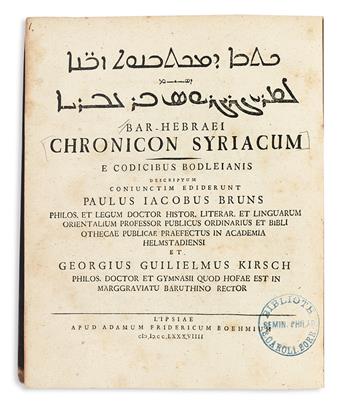 GRIGHOR ABU AL-FARAJ [or BAR HEBRAEUS].  Chronicon Syriacum.  2 vols.  1789